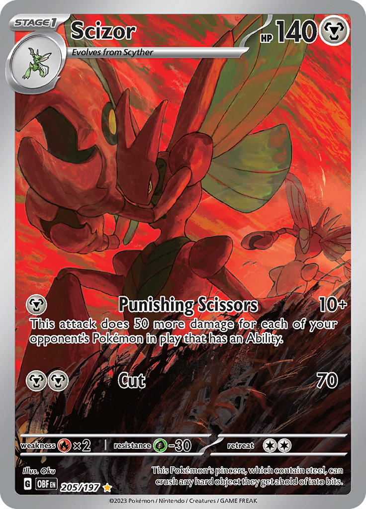 Scizor 205/197 from Obsidian Flames (OBF) - Illustration Rare English Pokémon TCG single card