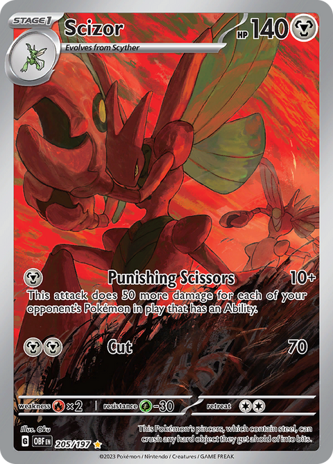 Scizor 205/197 from Obsidian Flames (OBF) - Illustration Rare English Pokémon TCG single card