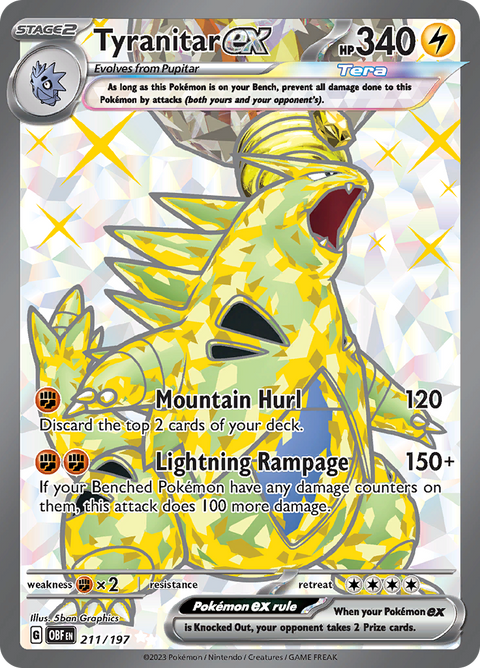 Tyranitar ex 211/197 from Obsidian Flames (OBF) - Ultra Rare English Pokémon TCG single card