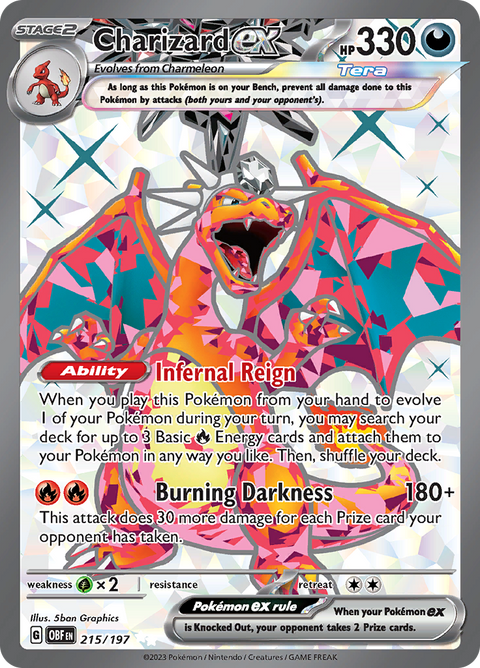 Charizard ex 215/197 from Obsidian Flames (OBF) - Ultra Rare English Pokémon TCG single card