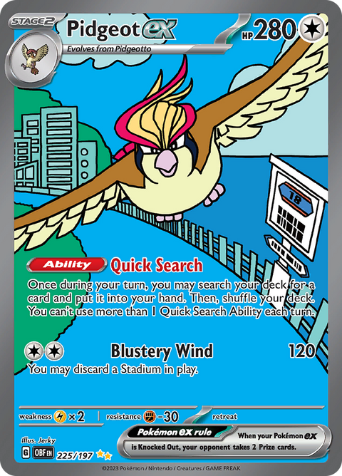 Pidgeot ex 225/197 from Obsidian Flames (OBF) - Special Illustration Rare English Pokémon TCG single card