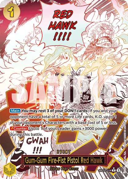 Gum-Gum Fire-Fist Pistol Red Hawk (OP11-114) OP11 Event Manga Rare
