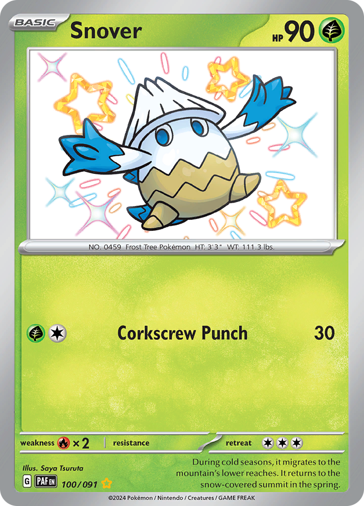 Snover 100/091 from Paldean Fates (PAF) - Shiny Rare English Pokémon TCG single card