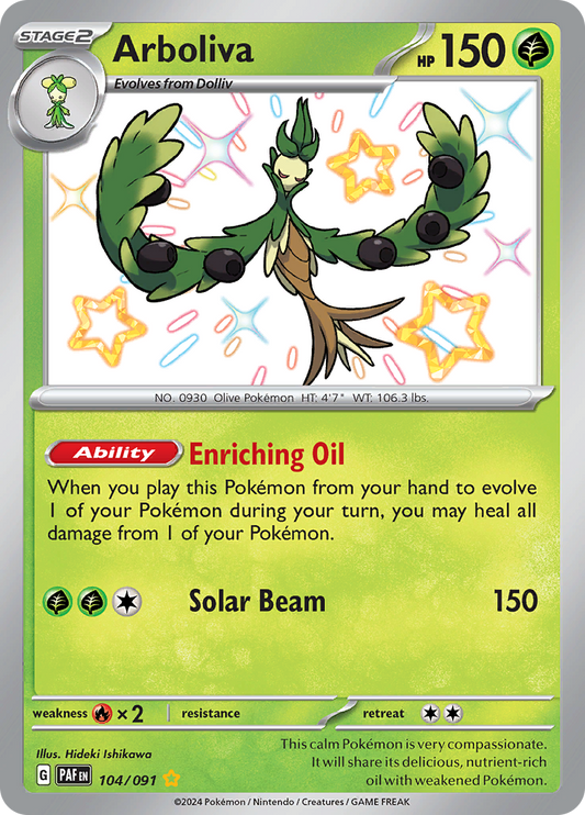 Arboliva 104/091 from Paldean Fates (PAF) - Shiny Rare English Pokémon TCG single card
