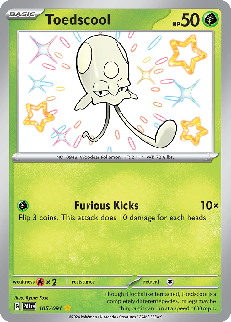 Toedscool 105/091 from Paldean Fates (PAF) - Shiny Rare English Pokémon TCG single card