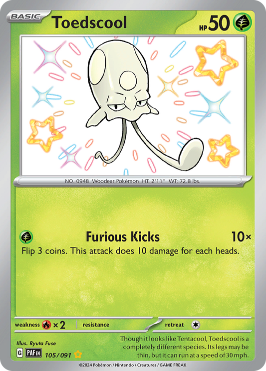 Toedscool 105/091 from Paldean Fates (PAF) - Shiny Rare English Pokémon TCG single card