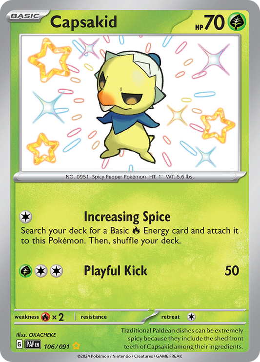 Capsakid 106/091 from Paldean Fates (PAF) - Shiny Rare English Pokémon TCG single card