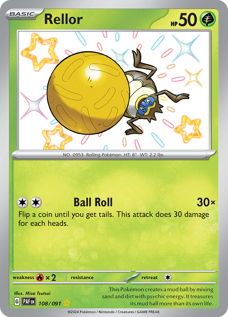 Rellor 108/091 from Paldean Fates (PAF) - Shiny Rare English Pokémon TCG single card