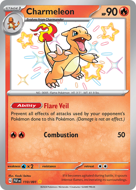 Charmeleon 110/091 from Paldean Fates (PAF) - Shiny Rare English Pokémon TCG single card