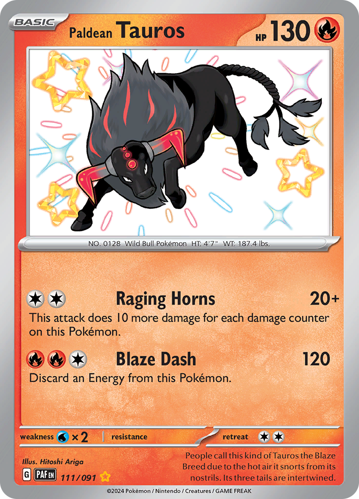 Paldean Tauros 111/091 from Paldean Fates (PAF) - Shiny Rare English Pokémon TCG single card