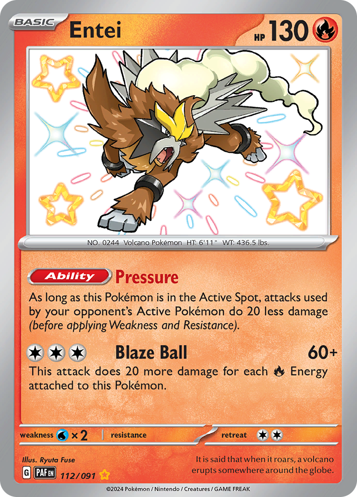 Entei 112/091 from Paldean Fates (PAF) - Shiny Rare English Pokémon TCG single card