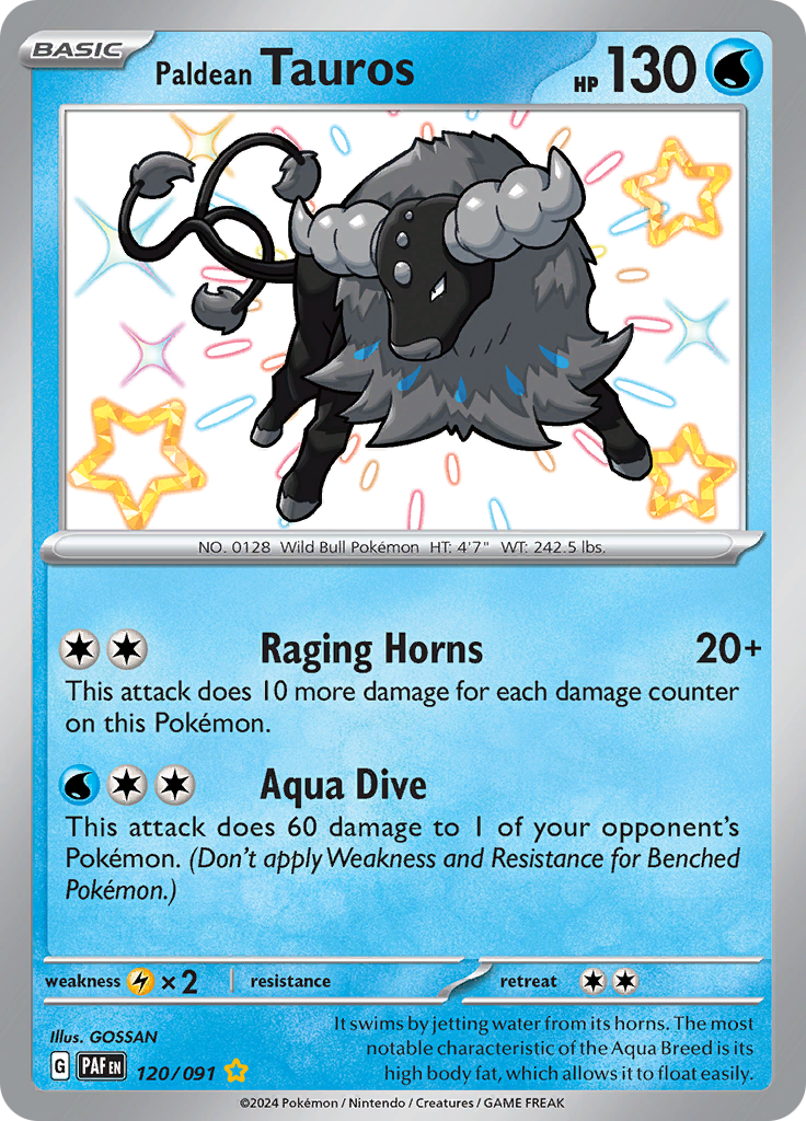 Paldean Tauros 120/091 from Paldean Fates (PAF) - Shiny Rare English Pokémon TCG single card