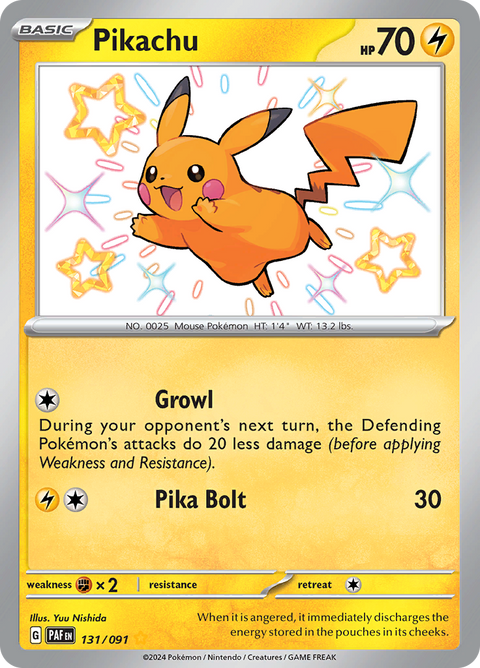 Pikachu 131/091 from Paldean Fates (PAF) - Shiny Rare English Pokémon TCG single card