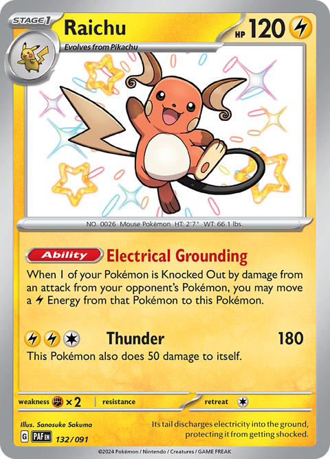 Raichu 132/091 from Paldean Fates (PAF) - Shiny Rare English Pokémon TCG single card