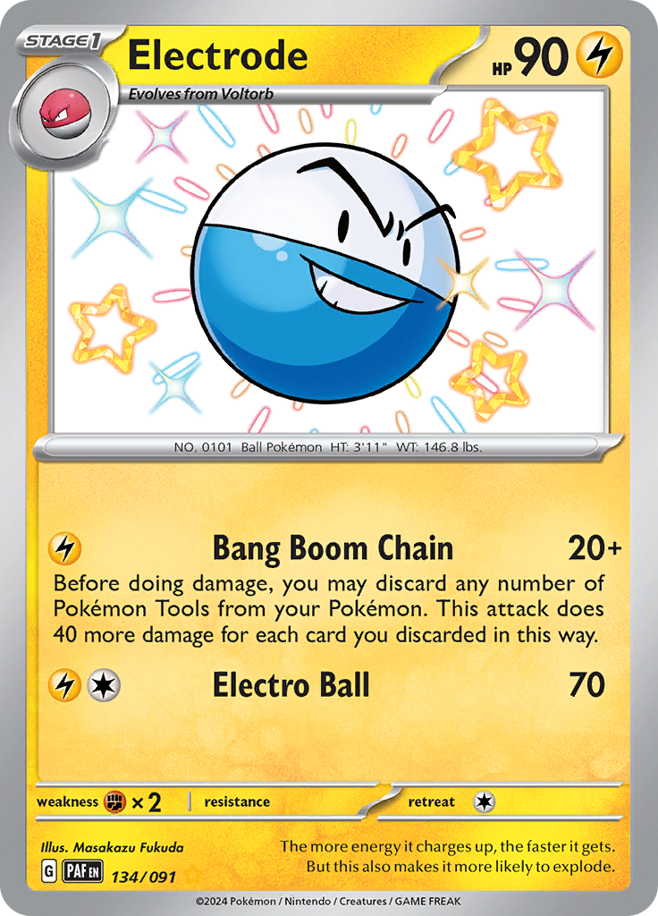 Electrode 134/091 from Paldean Fates (PAF) - Shiny Rare English Pokémon TCG single card