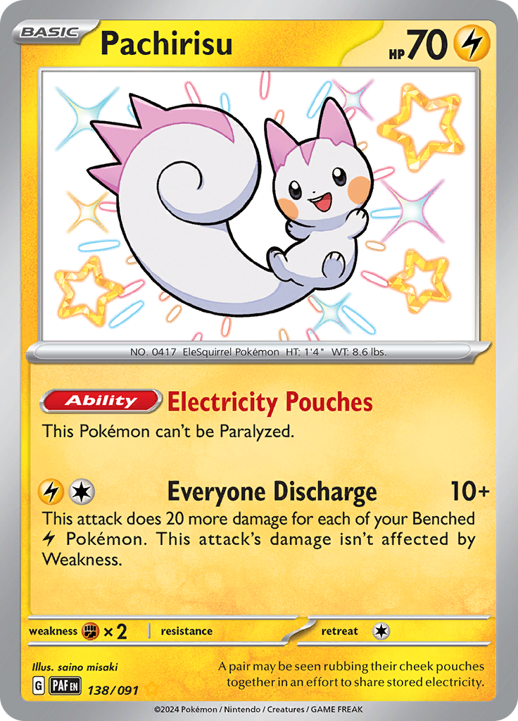 Pachirisu 138/091 from Paldean Fates (PAF) - Shiny Rare English Pokémon TCG single card