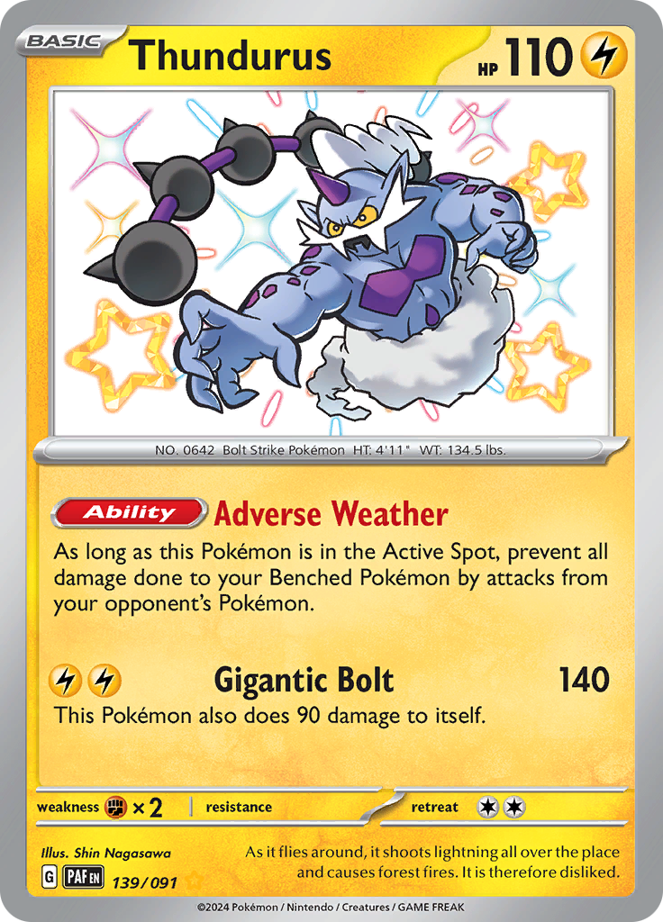Thundurus 139/091 from Paldean Fates (PAF) - Shiny Rare English Pokémon TCG single card