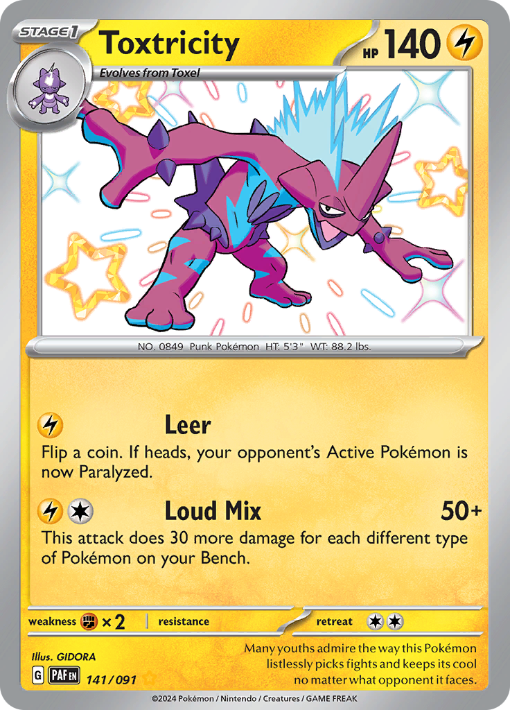 Toxtricity 141/091 from Paldean Fates (PAF) - Shiny Rare English Pokémon TCG single card