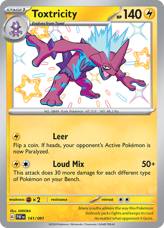 Toxtricity 141/091 from Paldean Fates (PAF) - Shiny Rare English Pokémon TCG single card