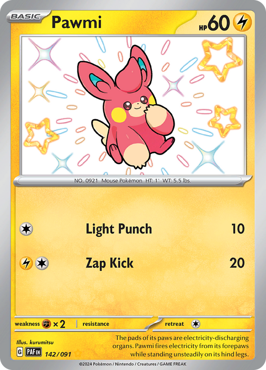 Pawmi 142/091 from Paldean Fates (PAF) - Shiny Rare English Pokémon TCG single card