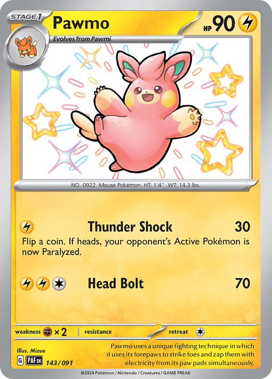 Pawmo 143/091 from Paldean Fates (PAF) - Shiny Rare English Pokémon TCG single card