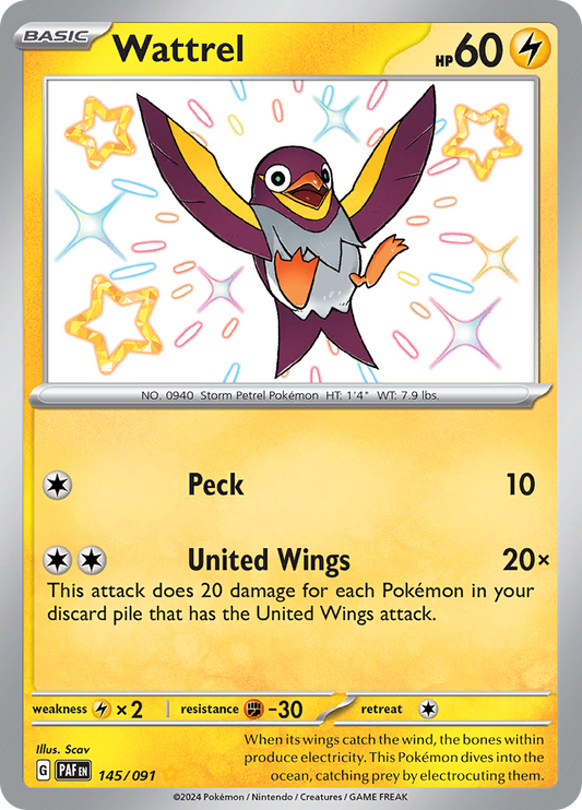 Wattrel 145/091 from Paldean Fates (PAF) - Shiny Rare English Pokémon TCG single card