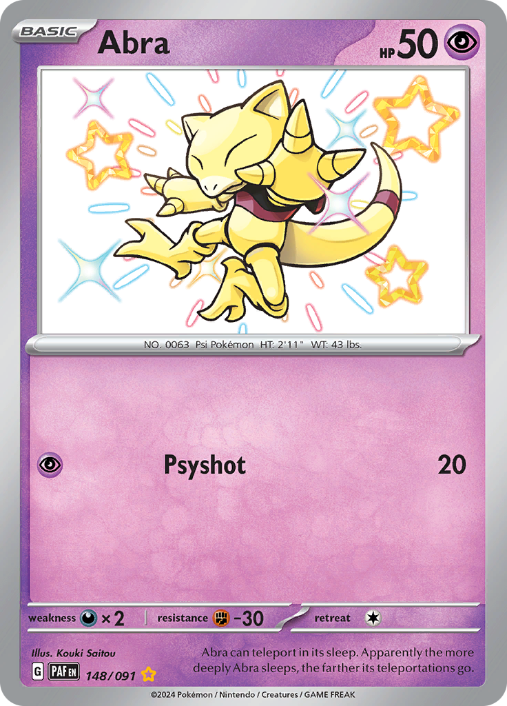 Abra 148/091 from Paldean Fates (PAF) - Shiny Rare English Pokémon TCG single card
