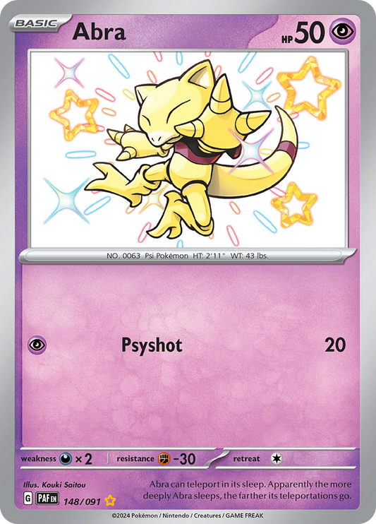 Abra 148/091 from Paldean Fates (PAF) - Shiny Rare English Pokémon TCG single card