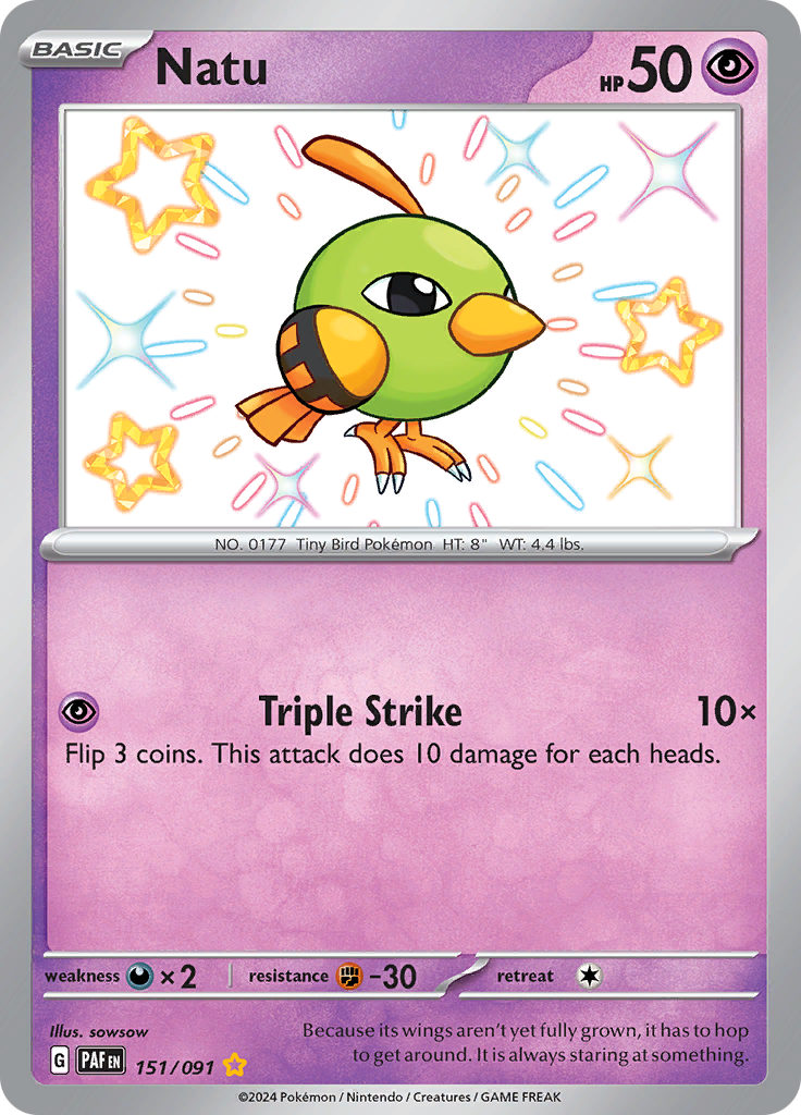 Natu 151/091 from Paldean Fates (PAF) - Shiny Rare English Pokémon TCG single card