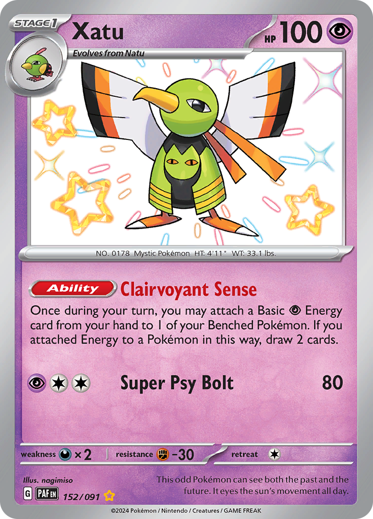 Xatu 152/091 from Paldean Fates (PAF) - Shiny Rare English Pokémon TCG single card