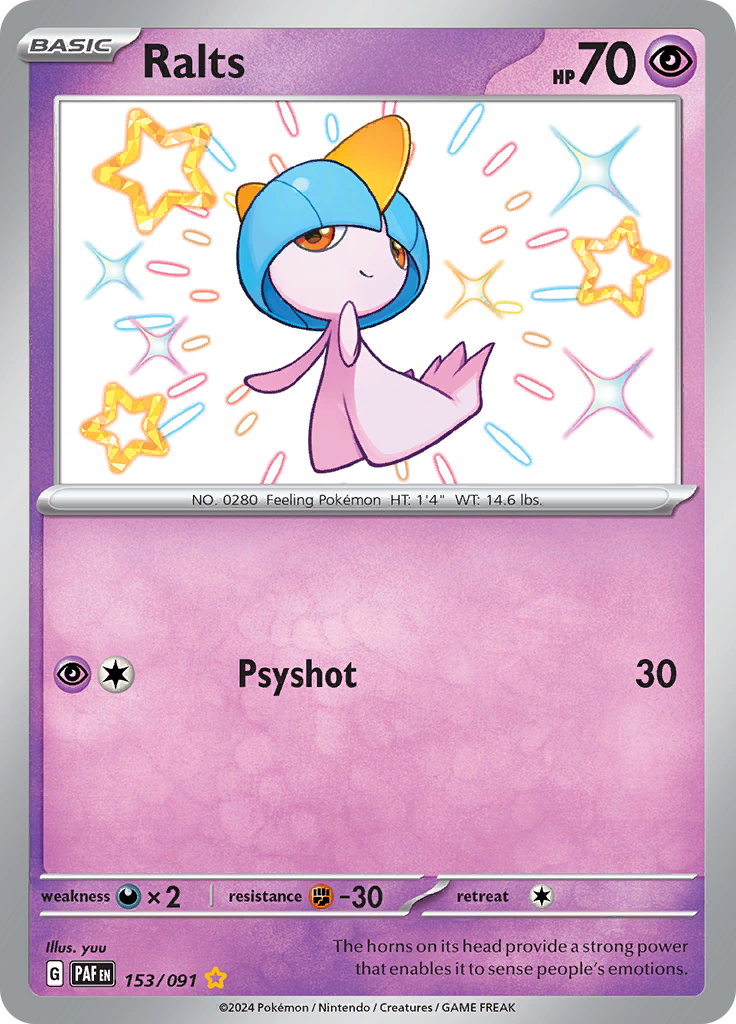 Ralts 153/091 from Paldean Fates (PAF) - Shiny Rare English Pokémon TCG single card