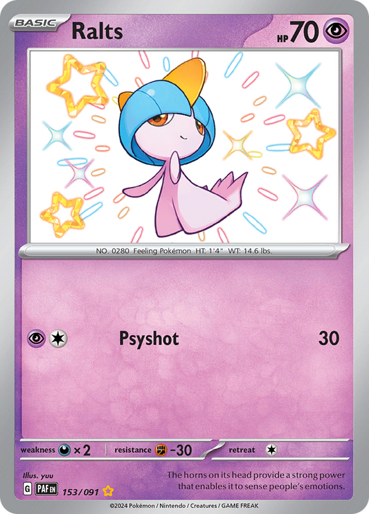 Ralts 153/091 from Paldean Fates (PAF) - Shiny Rare English Pokémon TCG single card