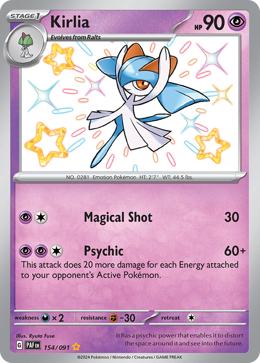Kirlia 154/091 from Paldean Fates (PAF) - Shiny Rare English Pokémon TCG single card