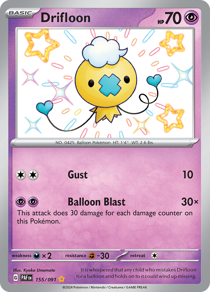Drifloon 155/091 from Paldean Fates (PAF) - Shiny Rare English Pokémon TCG single card