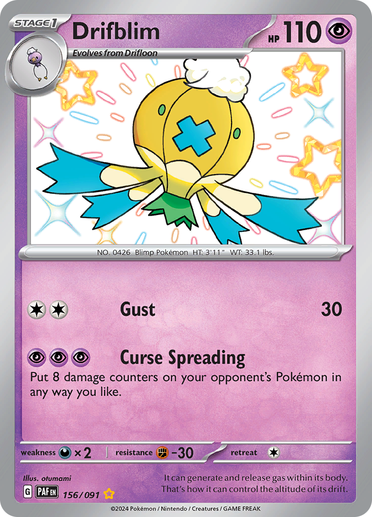 Drifblim 156/091 from Paldean Fates (PAF) - Shiny Rare English Pokémon TCG single card