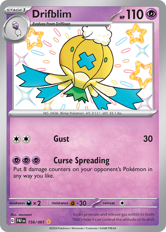Drifblim 156/091 from Paldean Fates (PAF) - Shiny Rare English Pokémon TCG single card