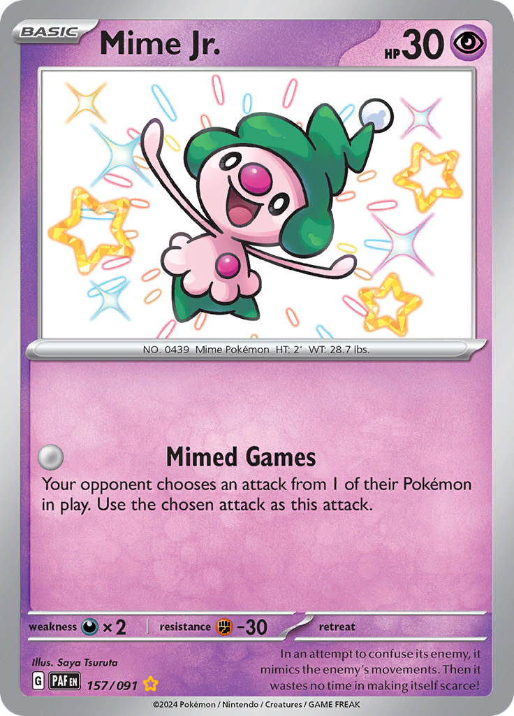 Mime Jr. 157/091 from Paldean Fates (PAF) - Shiny Rare English Pokémon TCG single card