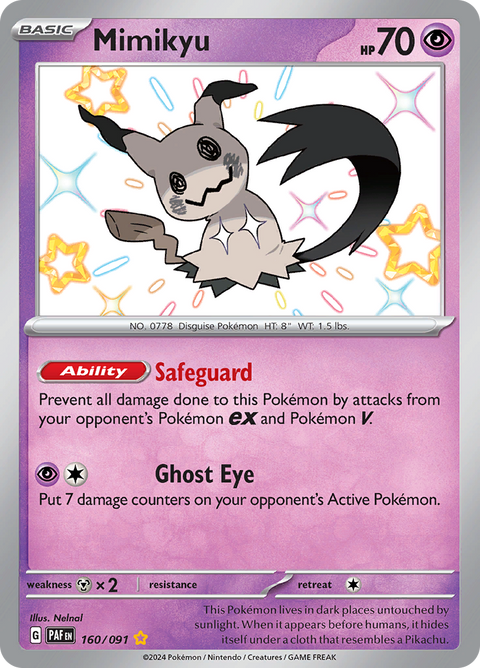 Mimikyu 160/091 from Paldean Fates (PAF) - Shiny Rare English Pokémon TCG single card