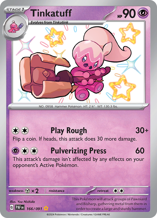 Tinkatuff 166/091 from Paldean Fates (PAF) - Shiny Rare English Pokémon TCG single card
