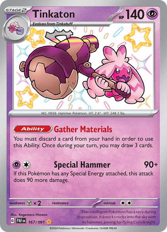 Tinkaton 167/091 from Paldean Fates (PAF) - Shiny Rare English Pokémon TCG single card