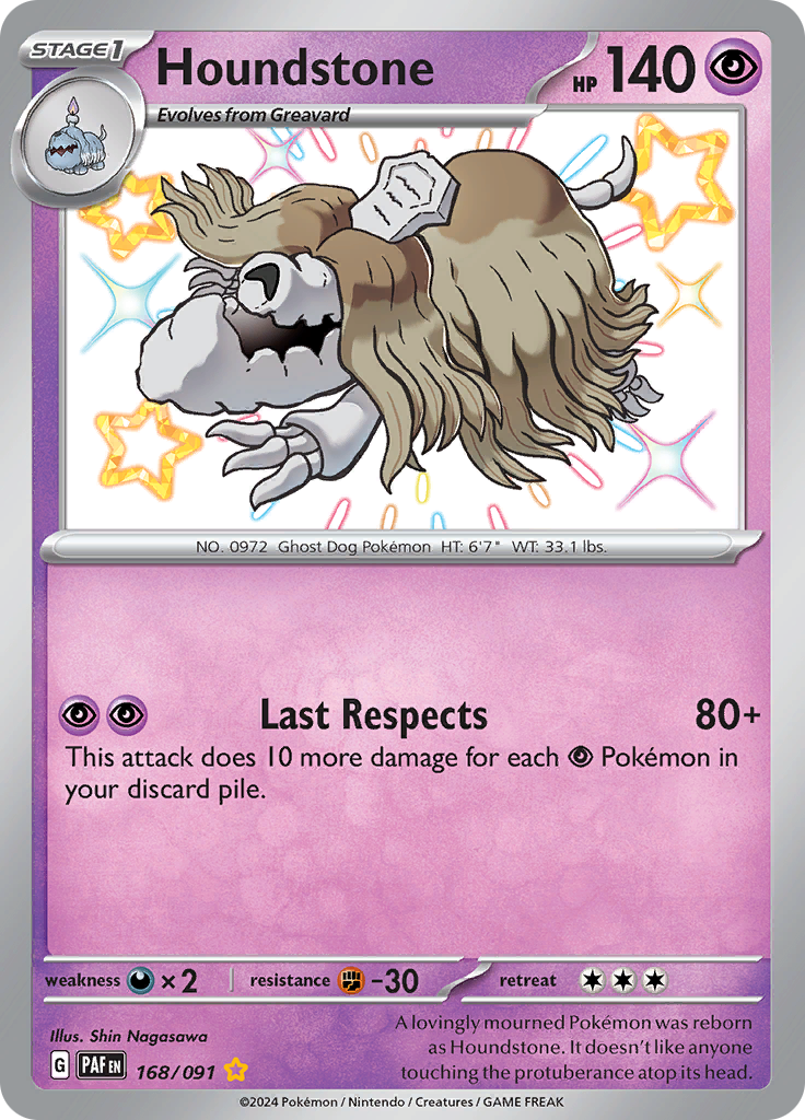 Houndstone 168/091 from Paldean Fates (PAF) - Shiny Rare English Pokémon TCG single card