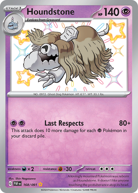 Houndstone 168/091 from Paldean Fates (PAF) - Shiny Rare English Pokémon TCG single card