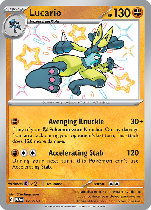 Lucario 174/091 from Paldean Fates (PAF) - Shiny Rare English Pokémon TCG single card