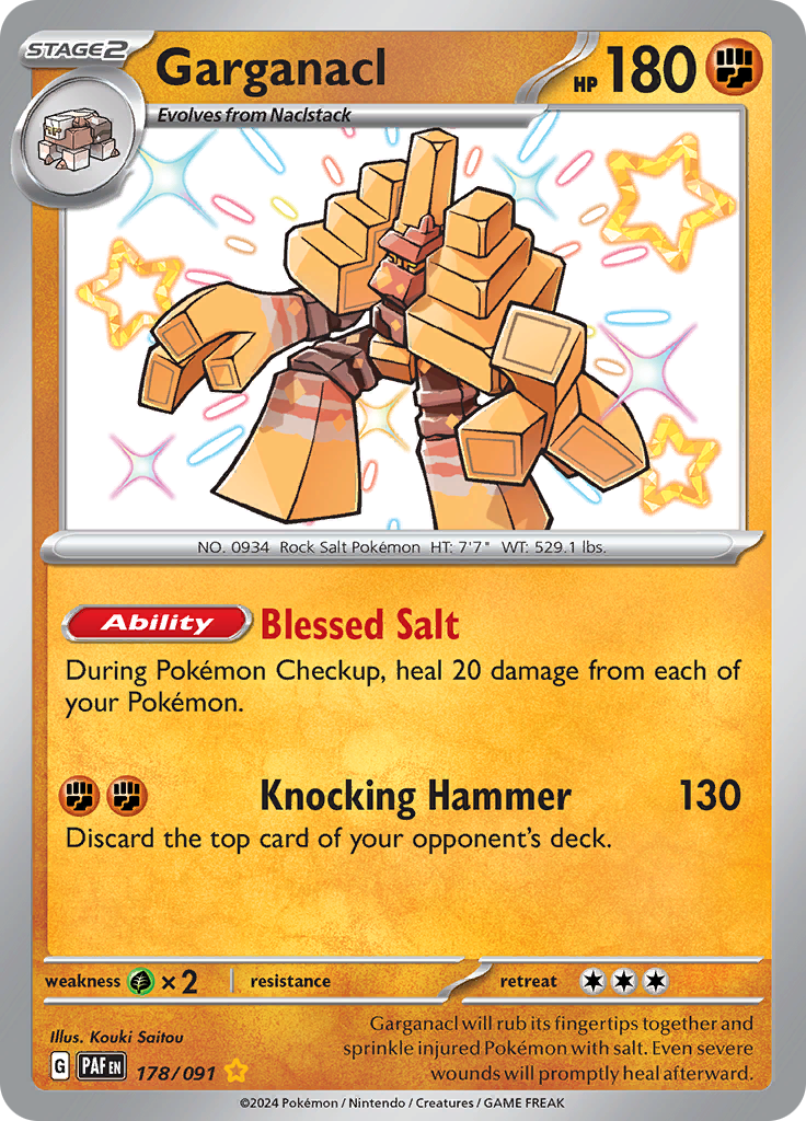 Garganacl 178/091 from Paldean Fates (PAF) - Shiny Rare English Pokémon TCG single card