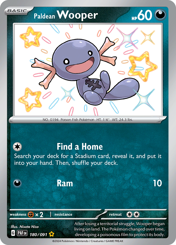 Paldean Wooper 180/091 from Paldean Fates (PAF) - Shiny Rare English Pokémon TCG single card