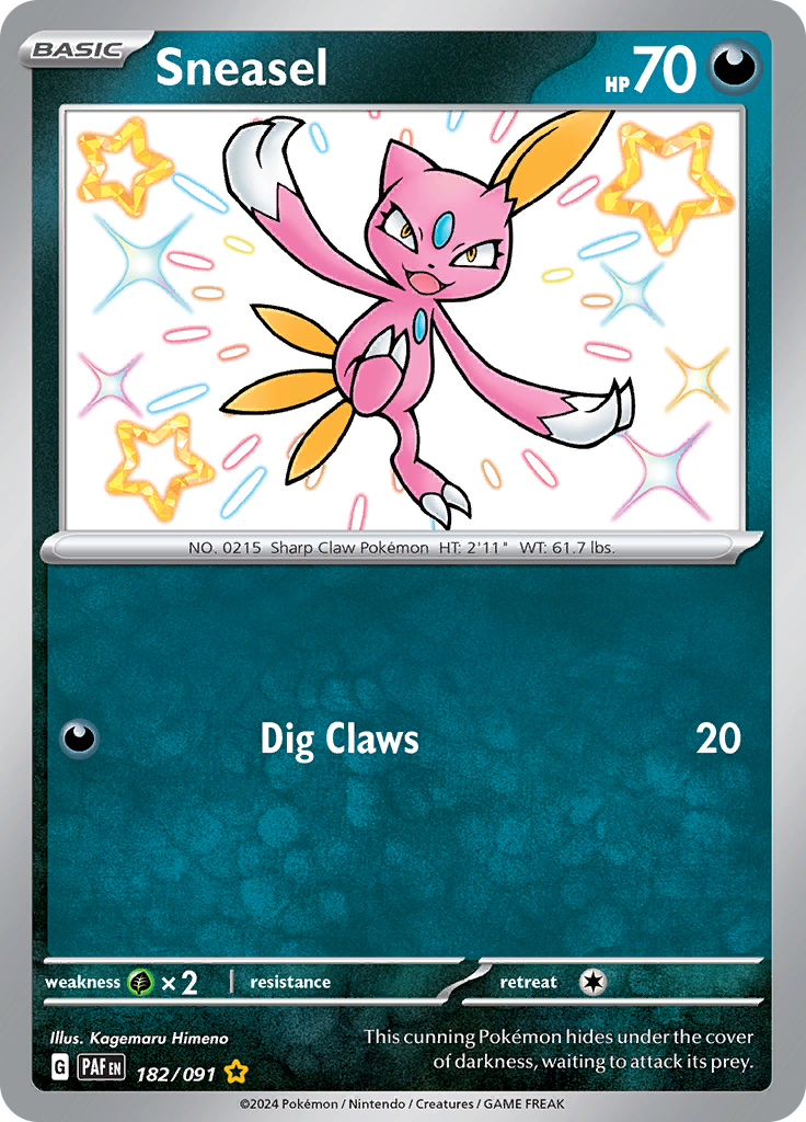 Sneasel 182/091 from Paldean Fates (PAF) - Shiny Rare English Pokémon TCG single card