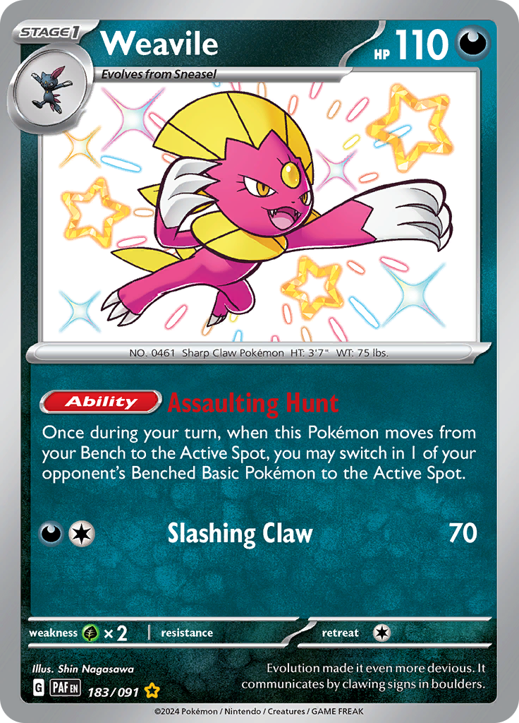 Weavile 183/091 from Paldean Fates (PAF) - Shiny Rare English Pokémon TCG single card