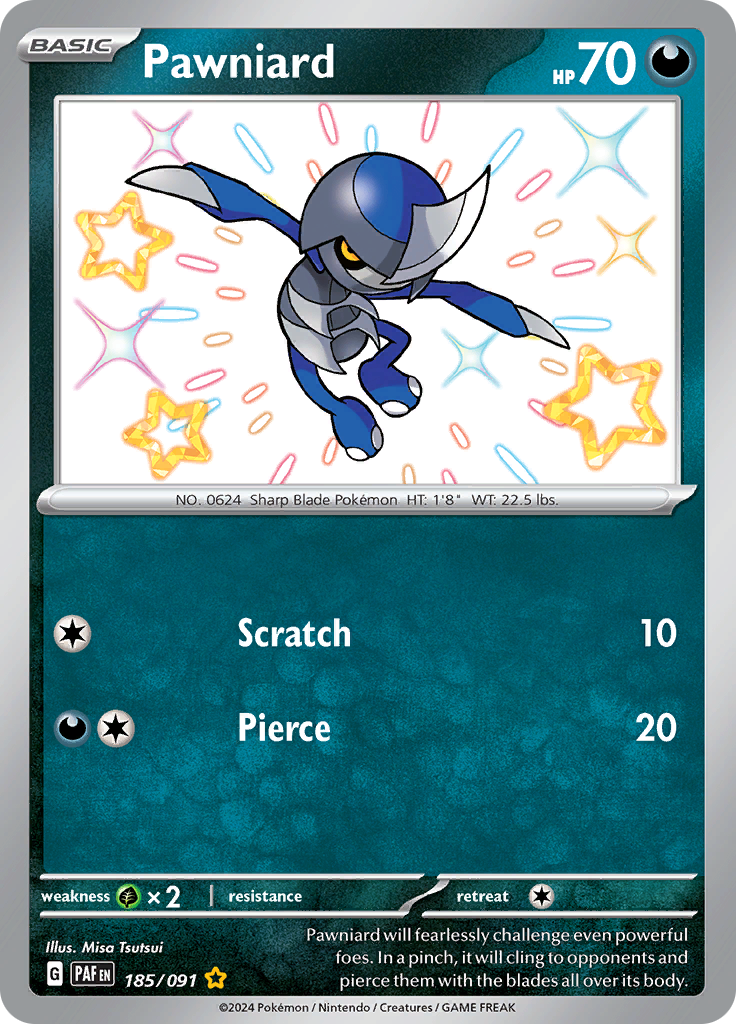 Pawniard 185/091 from Paldean Fates (PAF) - Shiny Rare English Pokémon TCG single card