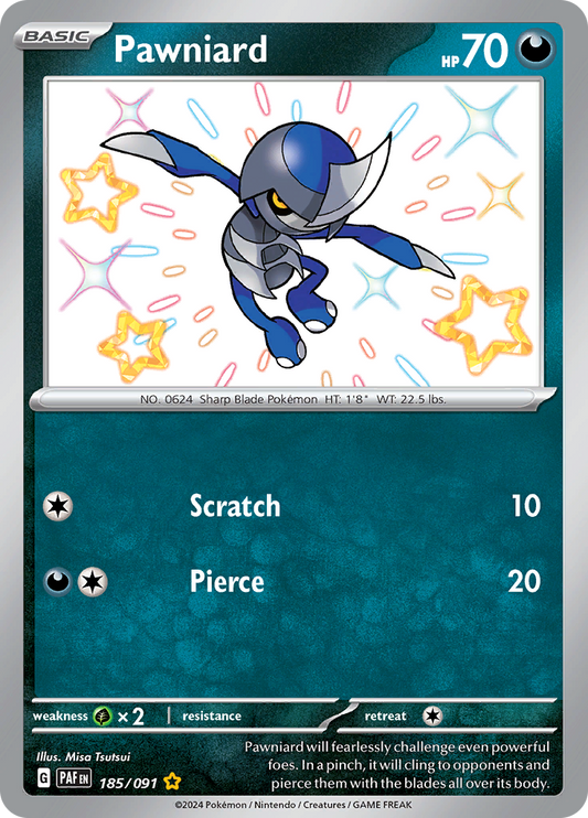 Pawniard 185/091 from Paldean Fates (PAF) - Shiny Rare English Pokémon TCG single card