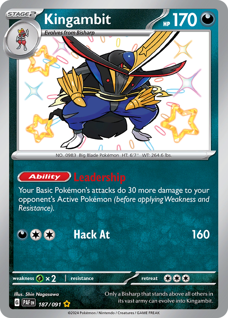 Kingambit 187/091 from Paldean Fates (PAF) - Shiny Rare English Pokémon TCG single card